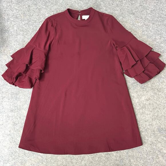 Laundry by Shelli Segal Women’s Red Knee Length Flowy Dress Tiered Sleeves Sz 10 - Picture 1 of 10